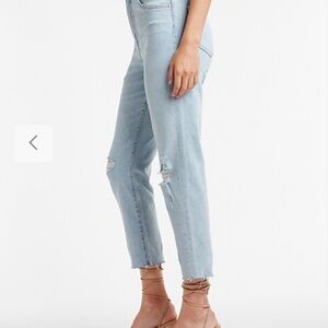Express Super High Waisted Ripped Raw Hem Mom Jeans
